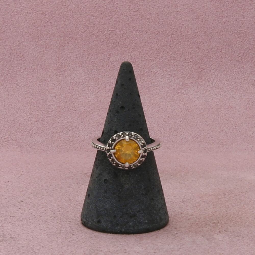 sterling silver yellow sapphire & cz halo ring size 7